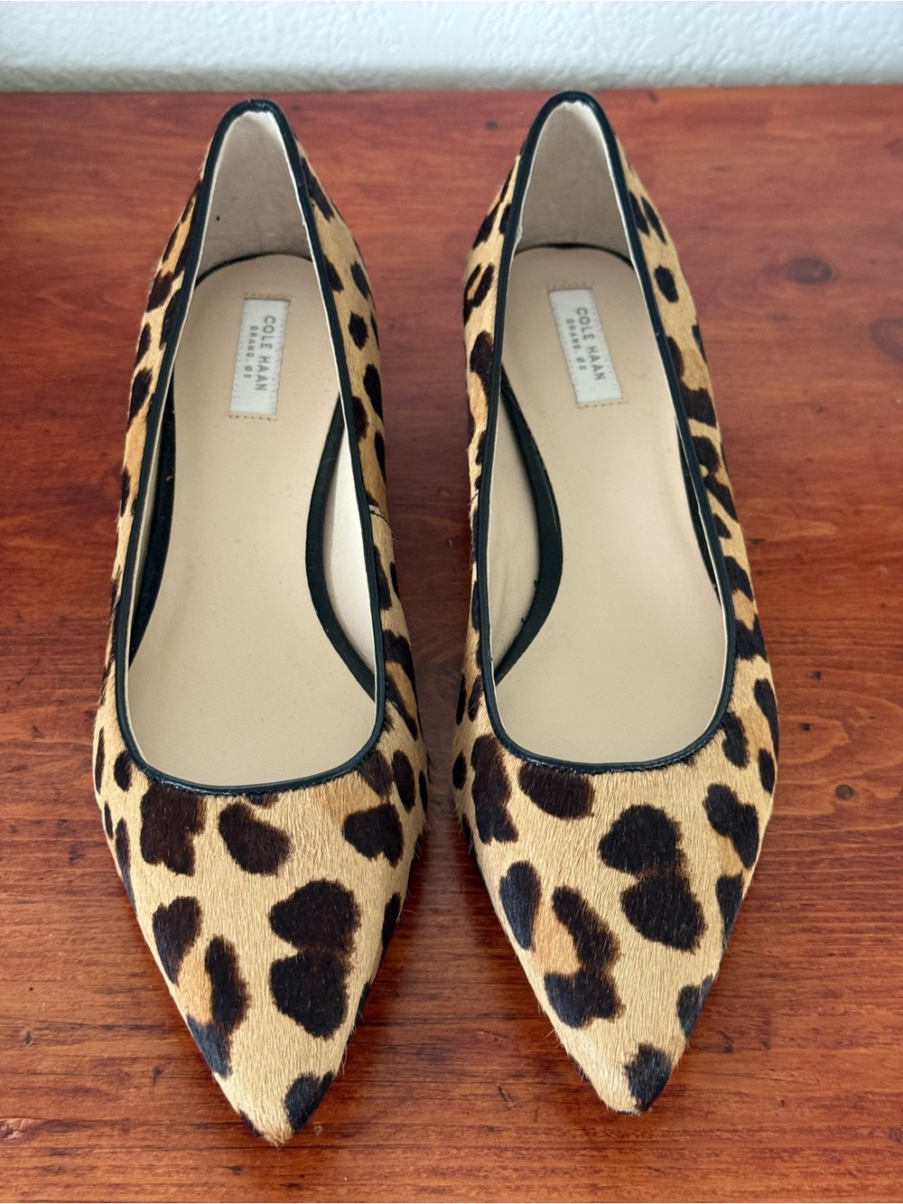 Cole Haan Leopard-Print Pointed Toe Flats in Tan and Brown